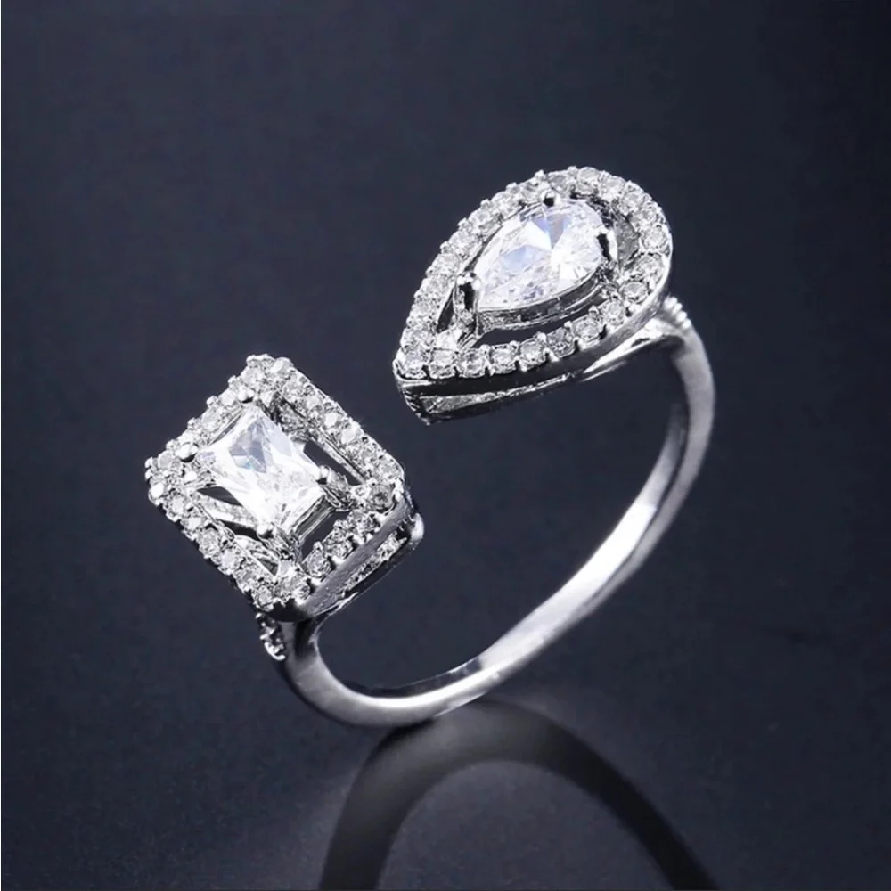New 925 Silver Square Water Drop Adjustable Ring - Picture 1 of 3